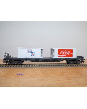 LILIPUT ( Wiking )  202 C 11, wagon plat à ranchers chargé de 2 conteneurs réfrigérants de 20'  IGLO  COCA COLA  ÖBB  neuf  BO