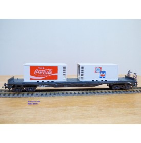 LILIPUT ( Wiking )  202 C 11, wagon plat à ranchers chargé de 2 conteneurs réfrigérants de 20'  IGLO  COCA COLA  ÖBB  neuf  BO