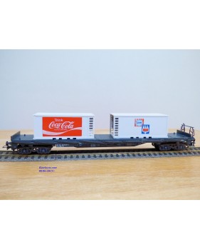 LILIPUT ( Wiking )  202 C 11, wagon plat à ranchers chargé de 2 conteneurs réfrigérants de 20'  IGLO  COCA COLA  ÖBB  neuf  BO