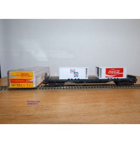 LILIPUT ( Wiking )  202 C 11, wagon plat à ranchers chargé de 2 conteneurs réfrigérants de 20'  IGLO  COCA COLA  ÖBB  neuf  BO
