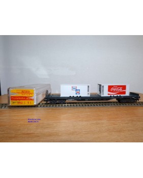LILIPUT ( Wiking )  202 C 11, wagon plat à ranchers chargé de 2 conteneurs réfrigérants de 20'  IGLO  COCA COLA  ÖBB  neuf  BO