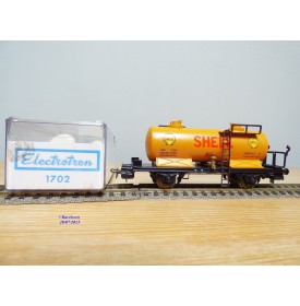ELECTROTREN  1702, wagon citerne à plate forme de serre frein SHELL RENFE   BO