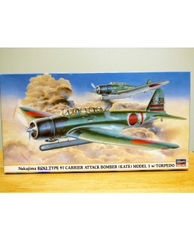 HASEGAWA 09396, bombardier torpilleur embarqué japonais NAKAJIMA B5N2 type 97  KATE Model 3 et torpille   Neuf  BO 1/48