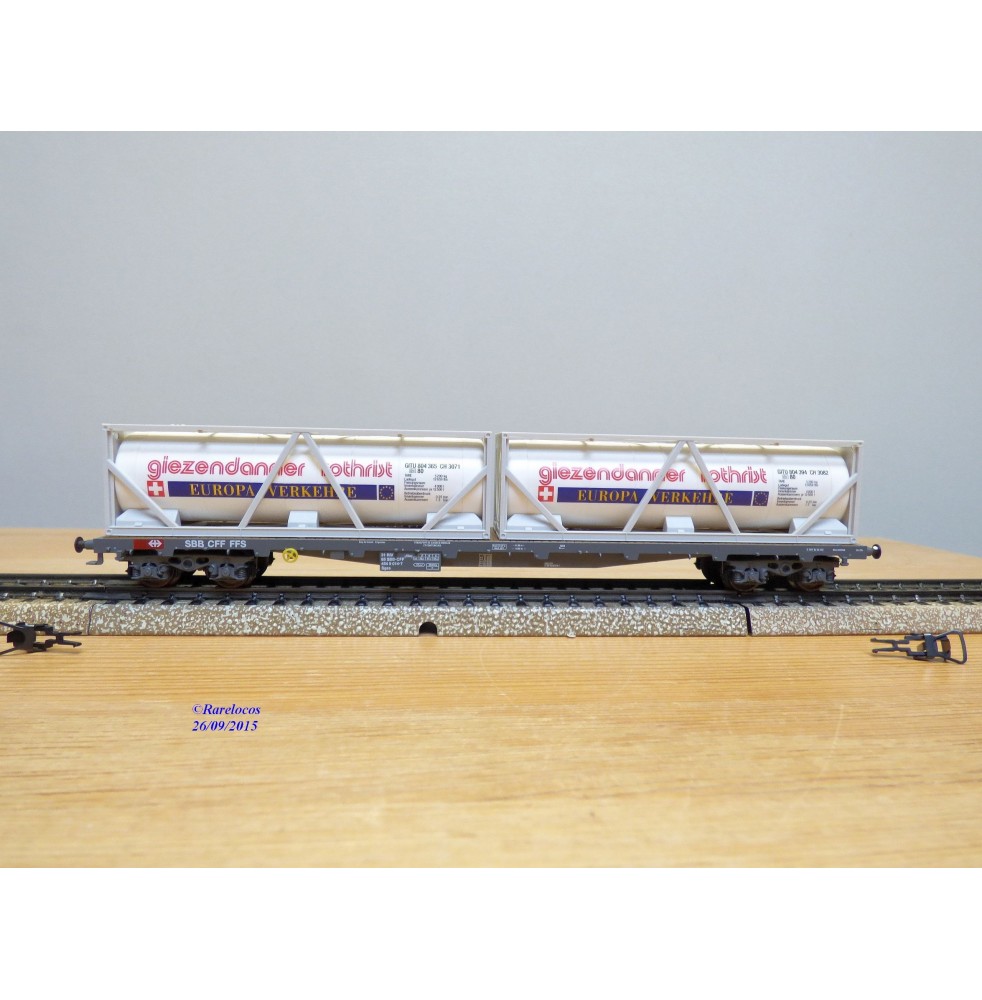HAG 398 . 04 , wagon plat type Sgs + conteneurs citernes  de 30 '  Giezendammer   SBB  BO