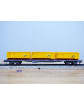 HAG 380 . 02 , wagon plat  à ranchers type Rs-x  chargé de bennes à roulettes    SBB  BO