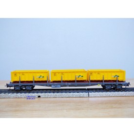 HAG 380 . 02 , wagon plat  à ranchers type Rs-x  chargé de bennes à roulettes    SBB  BO