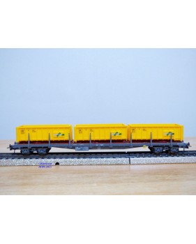 HAG 380 . 02 , wagon plat  à ranchers type Rs-x  chargé de bennes à roulettes    SBB  BO