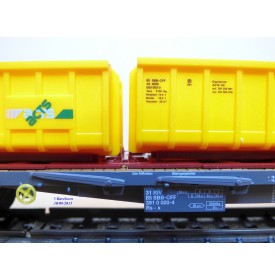 HAG 380 . 02 , wagon plat  à ranchers type Rs-x  chargé de bennes à roulettes    SBB  BO