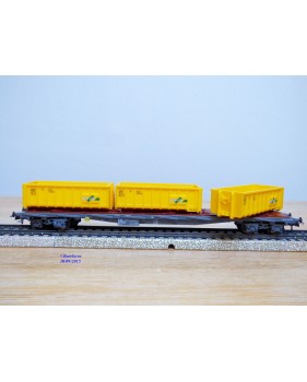 HAG 380 . 02 , wagon plat  à ranchers type Rs-x  chargé de bennes à roulettes    SBB  BO