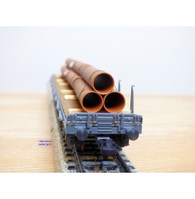 HAG 354 . 04 , wagon plat  à ranchers type Rs chargé de conduites de gaz  SBB  BO