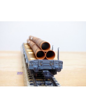 HAG 354 . 04 , wagon plat  à ranchers type Rs chargé de conduites de gaz  SBB  BO