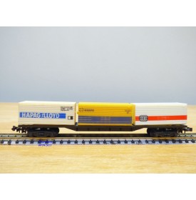 LIMA 320486,  wagon plat 3 containers HAPAG LLOYD, RENFE et DB   BO   N