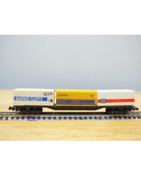 LIMA 320486,  wagon plat 3 containers HAPAG LLOYD, RENFE et DB   BO   N