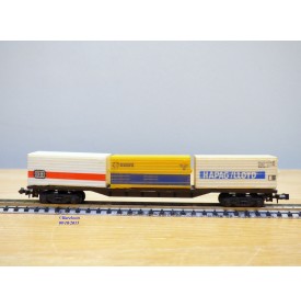 LIMA 320486,  wagon plat 3 containers HAPAG LLOYD, RENFE et DB   BO   N