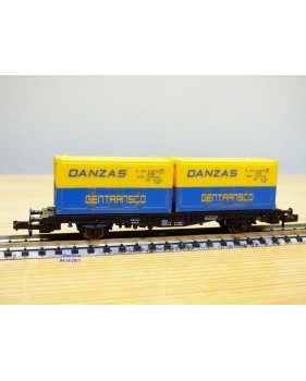 FLEISCHMANN  8233,  wagon plat porte conteneurs chargé de 2 conteneurs de 20' DANZAS   DB  BO   N