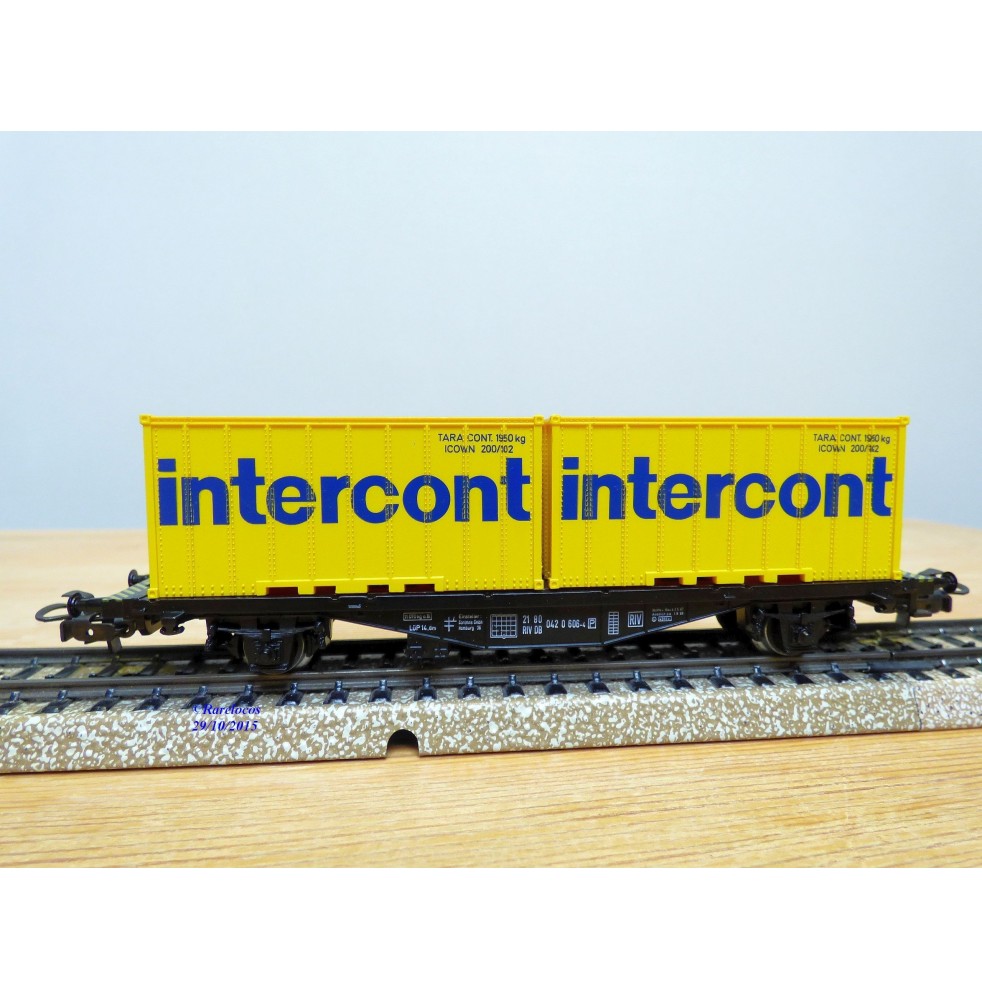 Märklin 4670, wagon porte containers type Berlin  et conteneurs 20'   INTERCONT  DB   BO