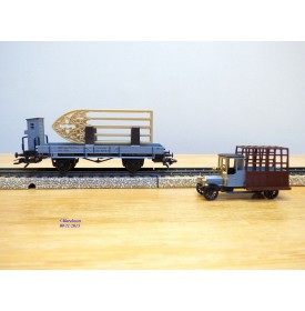 Märklin 48298,  wagon plat  type  "Erfurt" avec vitraux  et camion de vitrier DRG  neuf  BO 