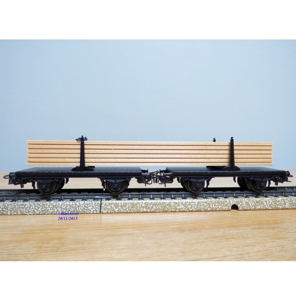 Märklin 4665, couplage de 2 wagons à traverses pivotantes chargé de planches   neuf   BO