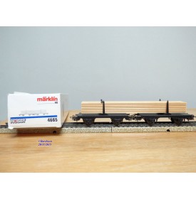 Märklin 4665, couplage de 2 wagons à traverses pivotantes chargé de planches   neuf   BO
