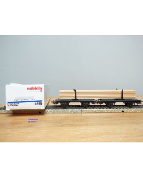 Märklin 4665, couplage de 2 wagons à traverses pivotantes chargé de planches   neuf   BO