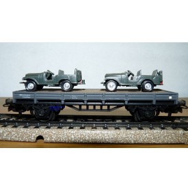ELECTROTREN  1009 wagon plat chargé de 2 Jeeps  RENFE BO
