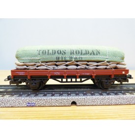 ELECTROTREN  1006, wagon plat chargé de sacs Toldos Roldan   RENFE   BO