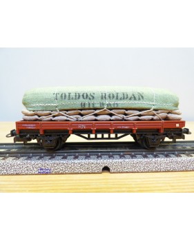 ELECTROTREN  1006, wagon plat chargé de sacs Toldos Roldan   RENFE   BO