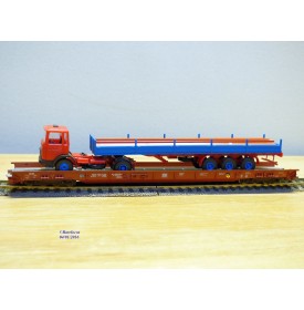 FLEISCHMANN  5274,  wagon surbaissé pour transport de camions type Saadkms.690 Rollende Landstrasse et camion MAN  DB  BO 