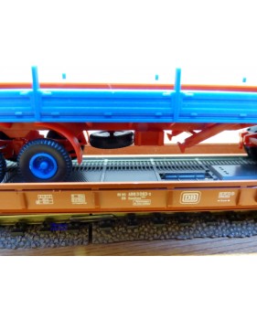 FLEISCHMANN  5274,  wagon surbaissé pour transport de camions type Saadkms.690 Rollende Landstrasse et camion MAN  DB  BO 