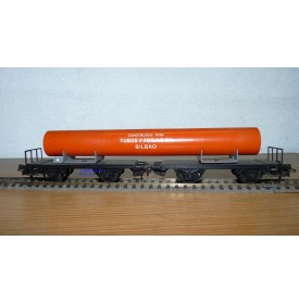 ELECTROTREN  2001 couplage 2 wagons plats avec tube TUBOS y FORJAS  S.A. Bilboa RENFE BO