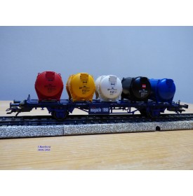 Märklin 47672, wagon plat porte conteneurs  Lbgjs 598 et conteneurs citernes K+E  DBneuf   BO