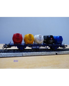 Märklin 47672, wagon plat porte conteneurs  Lbgjs 598 et conteneurs citernes K+E  DBneuf   BO