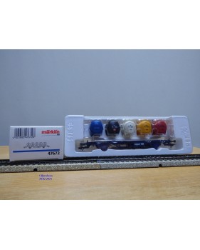 Märklin 47672, wagon plat porte conteneurs  Lbgjs 598 et conteneurs citernes K+E  DBneuf   BO