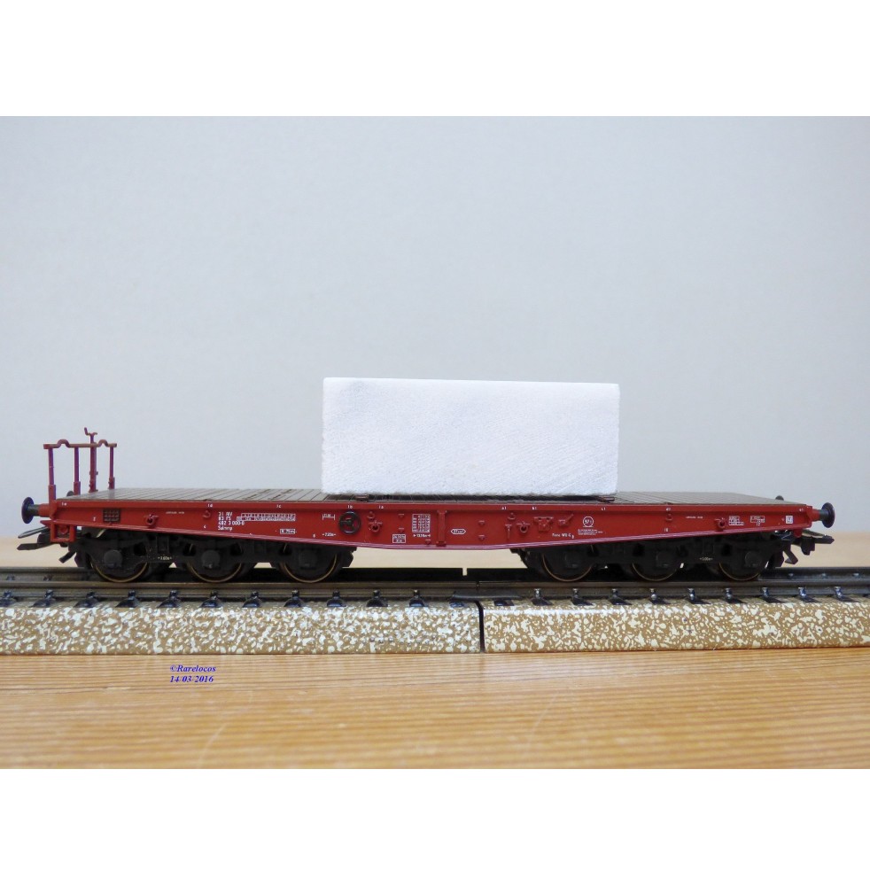 Märklin 48662,  wagon plat pour charges lourdes type Salmmp chargé d' un bloc de marbre  véritable  FS   neuf    BO 