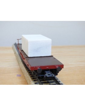 Märklin 48662,  wagon plat pour charges lourdes type Salmmp chargé d' un bloc de marbre  véritable  FS   neuf    BO 