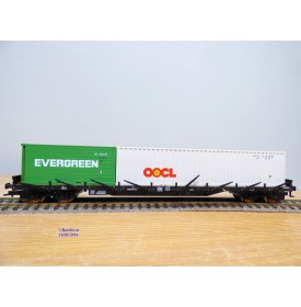 FLEISCHMANN  5250 K , wagon plat à ranchers conteneurs  type Res 687  conteneurs 40' OCL et 20' EVERGREEN   DB BO