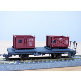 BEMO 2258 117, wagon plat  type Kk-w  N° 7347 chargé de 2 bennes  à gravier   RhB   neuf   BO