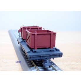 BEMO 2258 117, wagon plat  type Kk-w  N° 7347 chargé de 2 bennes  à gravier   RhB   neuf   BO