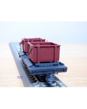 BEMO 2258 117, wagon plat  type Kk-w  N° 7347 chargé de 2 bennes  à gravier   RhB   neuf   BO