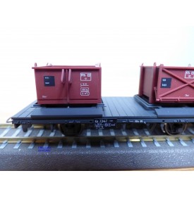 BEMO 2258 117, wagon plat  type Kk-w  N° 7347 chargé de 2 bennes  à gravier   RhB   neuf   BO