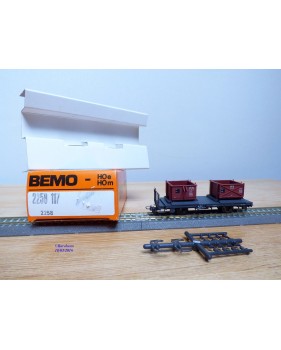 BEMO 2258 117, wagon plat  type Kk-w  N° 7347 chargé de 2 bennes  à gravier   RhB   neuf   BO