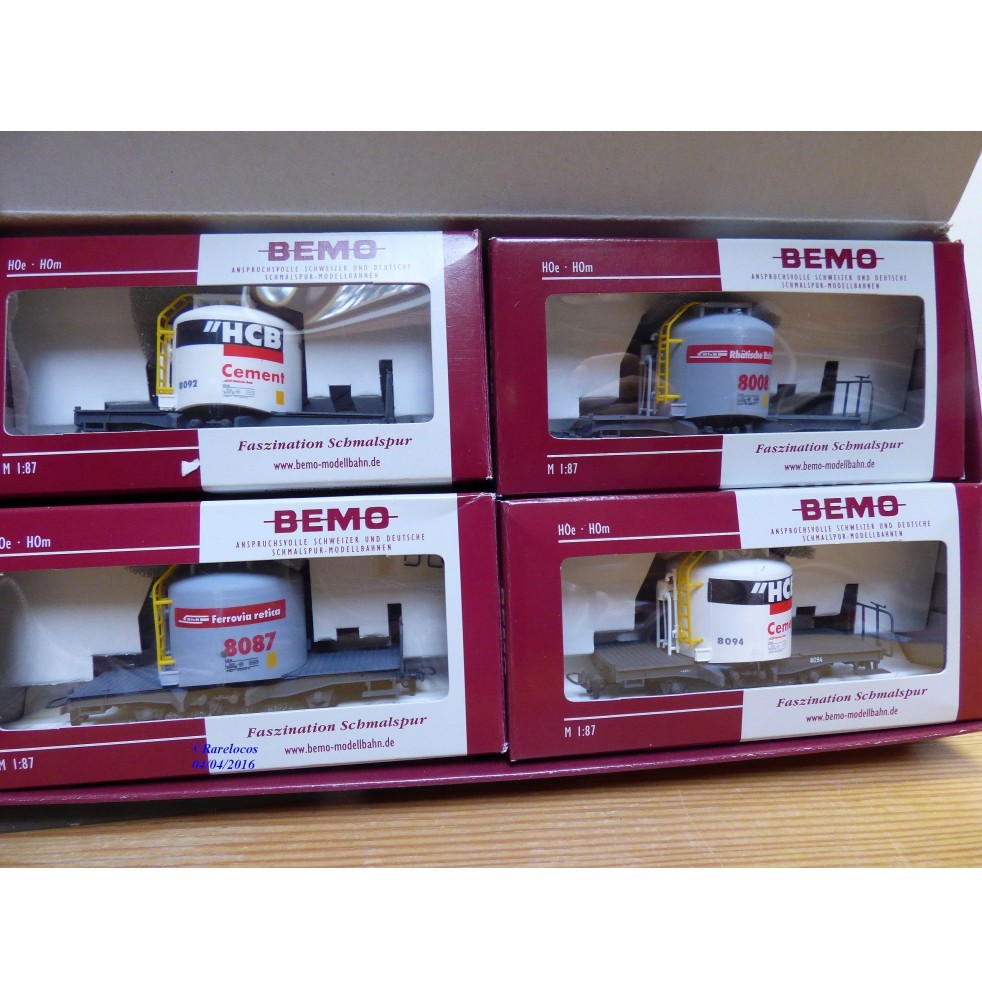 BEMO HOm  7460 150,  Coffret 4  wagons silos à ciment type Uce Mohrenköpfe  RhB   BO 