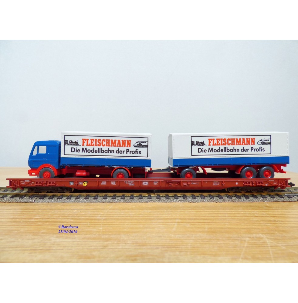 FLEISCHMANN  5275,  wagon surbaissé type Saadkms.690 Rollende Landstrasse et camion MERCEDES    DB  BO 
