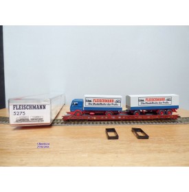 FLEISCHMANN  5275,  wagon surbaissé type Saadkms.690 Rollende Landstrasse et camion MERCEDES    DB  BO 