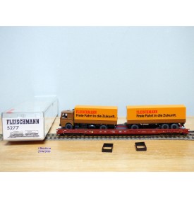 FLEISCHMANN  5277,  wagon surbaissé type Saadkms.690 Rollende Landstrasse et camion MAN   DB   neuf  BO 