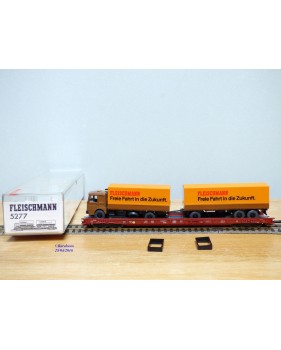 FLEISCHMANN  5277,  wagon surbaissé type Saadkms.690 Rollende Landstrasse et camion MAN   DB   neuf  BO 