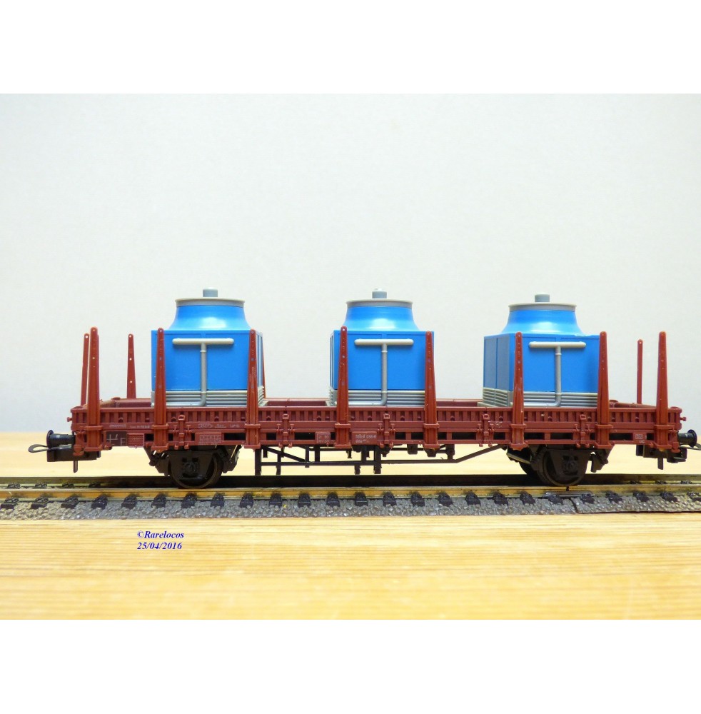 TRIX Express International  / Röwa  3612, rare wagon plat à ranchers chargé 3 tours de refroidissement  DB  neuf  BO  