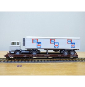 LILIPUT ( WIKING  528 a/1 ) 200 L ,   wagon surbaissé Rollende Landstrasse et camion Mercedes  ESKIMO  IGLO Neuf   BO