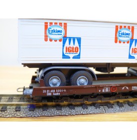 LILIPUT ( WIKING  528 a/1 ) 200 L ,   wagon surbaissé Rollende Landstrasse et camion Mercedes  ESKIMO  IGLO Neuf   BO