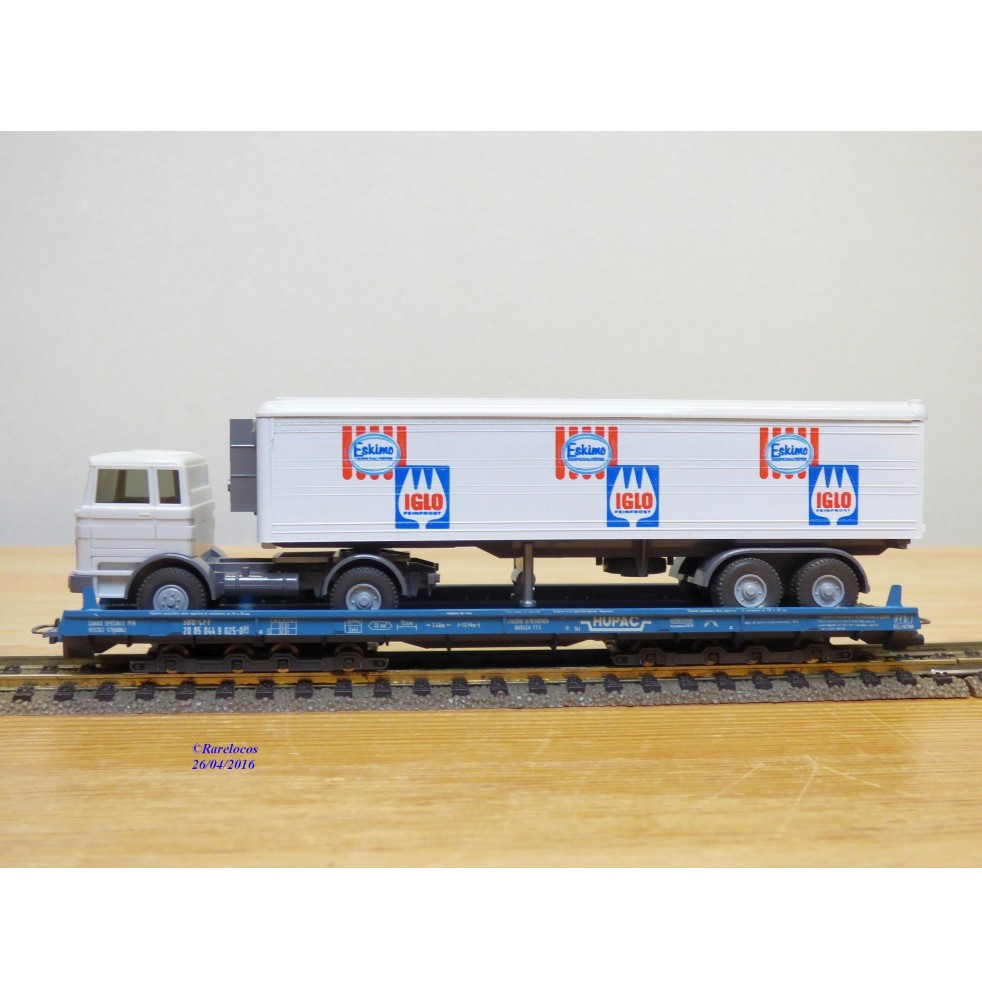 LILIPUT ( WIKING  528 a/1 ) 200 SL / 20051 ,   wagon  Rollende Landstrasse et camion Mercedes  ESKIMO  IGLO   SBB   Neuf   BO